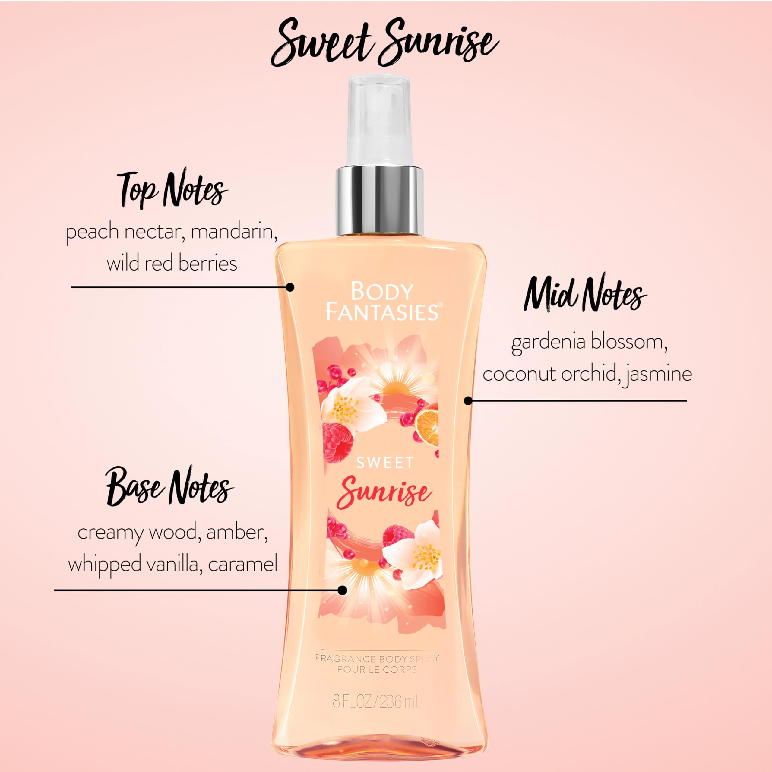 BODY FANTASIES SIGNATURE Fragrance Body Mist for Girls & Women Sweet Sunrise Fantasy, 236ml | Long Lasting Body Spray and Perfume for Women